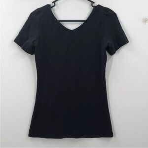 Lululemon Womens Black Stretch Short Sleeve V Neck Pullover T Shirt Top
